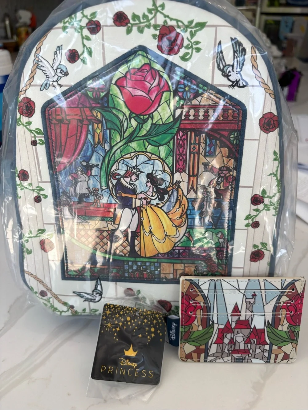 NWT RARE Loungefly Beauty and the Beast Belle Stained Glass Mini Bag Set